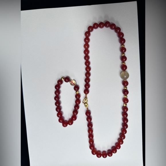 Handmade Carnelian & Yellow Quartz Jewelry Set - Picture 4 of 5